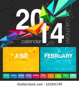  Vector calendar of 2014. Unique design for each month