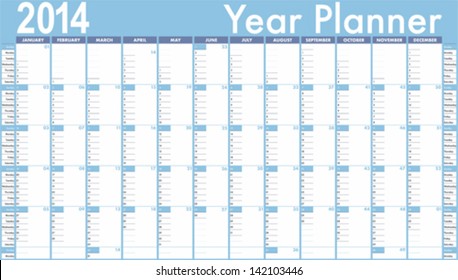 Vector Calendar for 2014. Week starts on Sunday