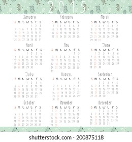 Vector calendar for 2015