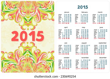 Vector calendar for 2015. Happy New Year. llustration template design - calendar of 2015 with holidays icons. Calendar paper design, Vector illustration