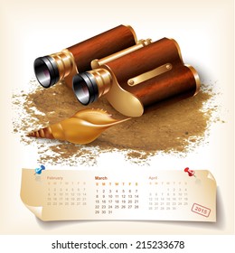 Vector calendar for 2015 with navigational and geographical tools