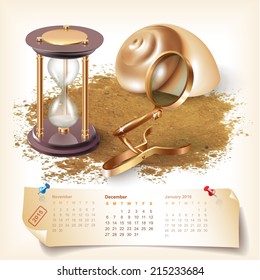 Vector calendar for 2015 with navigational and geographical tools