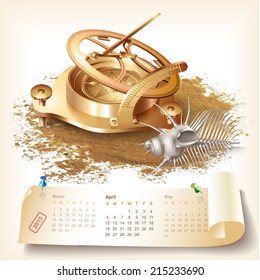 Vector calendar for 2015 with navigational and geographical tools