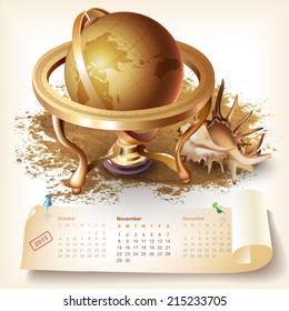 Calendario de vectores para 2015 con herramientas de navegación y geográficas