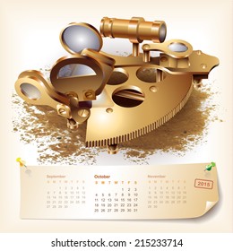 Vector calendar for 2015 with navigational and geographical tools