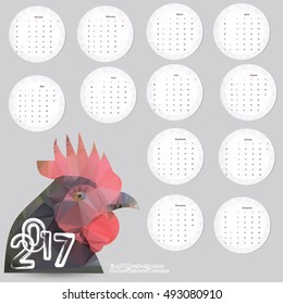 Vector calendar 2015 with rooster, symbol of 2017 on the Chinese calendar. Vector element for New Year's design, starting from Sundays