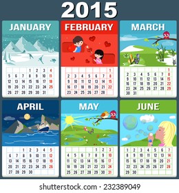 Vector Calendar 2015 Six Months of New Year