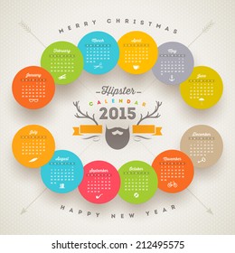 Vector calendar 2015 template with hipster style elements