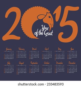 Vector Calendar for 2015 Year of the Goat