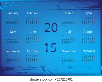 Vector calendar 2015.Calendar on blue color background.