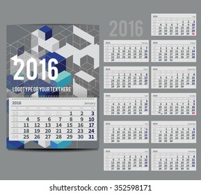 Vector calendar 2016 - mono, Planner for one month includes space for your  text