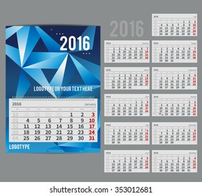 Vector calendar 2016 - mono, Planner for one month includes space for your  text. with abstract futuristic town in a triangular style