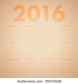Vector Calendar for 2016 on old paper background