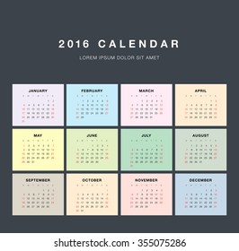 Vector calendar 2016 over dark background