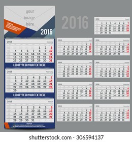 Vector calendar 2016 - Planner for three month includes space for your photo and text