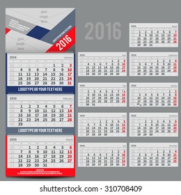 Vector calendar 2016 - Planner for three month includes space for yur photo and text