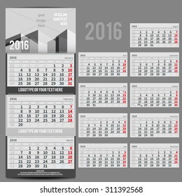 Vector calendar 2016 - Planner for three month includes space for yur photo and text. Urban style