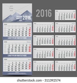 Vector calendar 2016 - Planner for three month includes space for yur photo and text. blue silver colours polygonal mountain