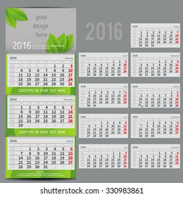 Vector calendar 2016 - Planner for three month includes space for photo and text in ECO style