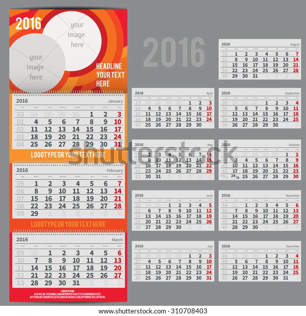 Vector Calendar 16 Planner Three Month Stock Vector Royalty Free