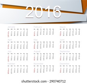 Vector calendar for 2016 year of the monkey