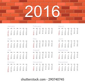 Vector calendar for 2016 year of the monkey