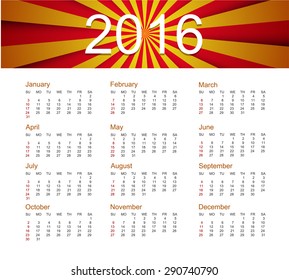 Vector calendar for 2016 year of the monkey