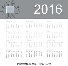 Vector calendar for 2016 year of the monkey