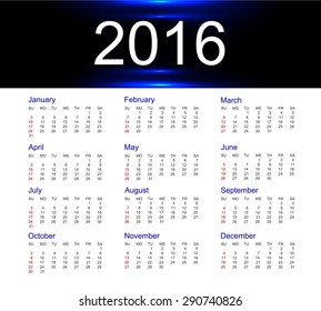 Vector calendar for 2016 year of the monkey