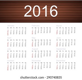 Vector calendar for 2016 year of the monkey