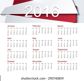 Vector calendar for 2016 year of the monkey