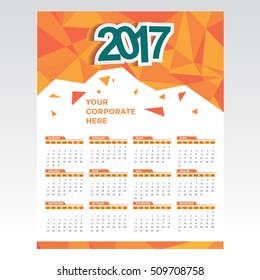 Vector calendar 2017. In 12 month version