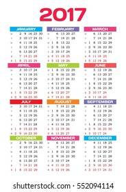 Vector calendar 2017  all year, vertical format on white background