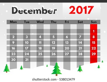 Vector calendar for 2017. The month of December. Nature in winter.