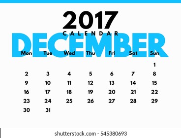 Vector calendar for 2017. The month of December.