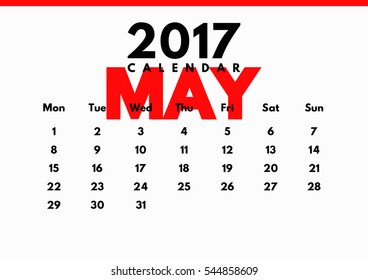 Vector calendar for 2017. The month of May.