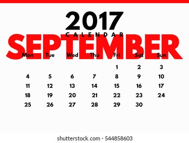 Vector calendar for 2017. The month of September.
