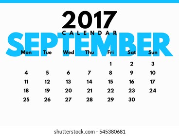 Vector calendar for 2017. The month of September.
