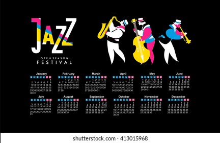 vector calendar 2017 on a season music jazz band festival