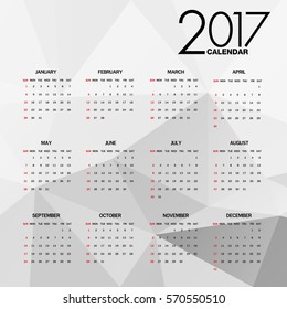 Vector Calendar 2017 with polygonal background