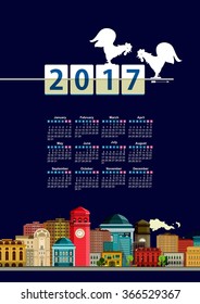 Vector calendar for 2017, the proportion of A4, reduced urban theme in a flat style