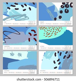 Vector calendar for 2017. Set of 6 months, 6 Doodle patterns. Week Starts Sunday. Calendar for 2017 vector template with abstract art pattern.