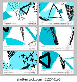 Vector calendar for 2017. Set of 6 months, 6 Doodle patterns. Week Starts Sunday. Calendar for 2017 vector template with abstract art pattern.