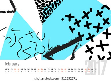 Vector calendar for 2017. Set of 6 months, 6 Doodle patterns. Week Starts Sunday. Calendar for 2017 vector template with abstract art pattern.