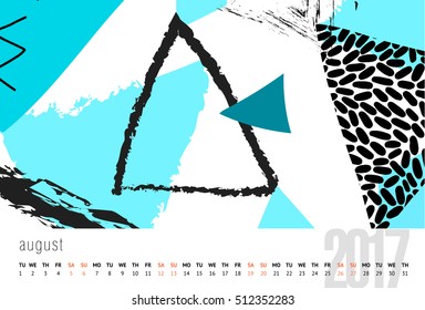 Vector calendar for 2017. Set of 6 months, 6 Doodle patterns. Week Starts Sunday. Calendar for 2017 vector template with abstract art pattern.