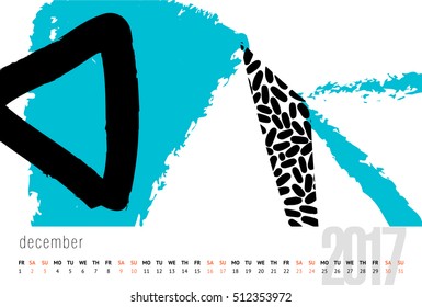 Vector calendar for 2017. Set of 6 months, 6 Doodle patterns. Week Starts Sunday. Calendar for 2017 vector template with abstract art pattern.