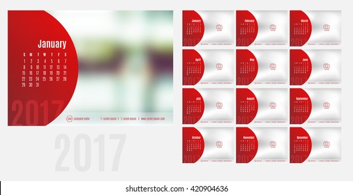 Vector of Calendar 2017 year ,12 month calendar with modern style,week start at Sunday,Template for place your photo