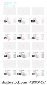 Vector of Calendar 2017 year ,12 month calendar with simple basic style,week start at Sunday,Template for place your photo