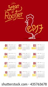 Vector of Calendar 2017 year ,12 month calendar with Doodle year of the rooster word  ,week start at Sunday