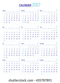 Vector of Calendar 2017 year ,12 month calendar with simple basic style,week start at Sunday
